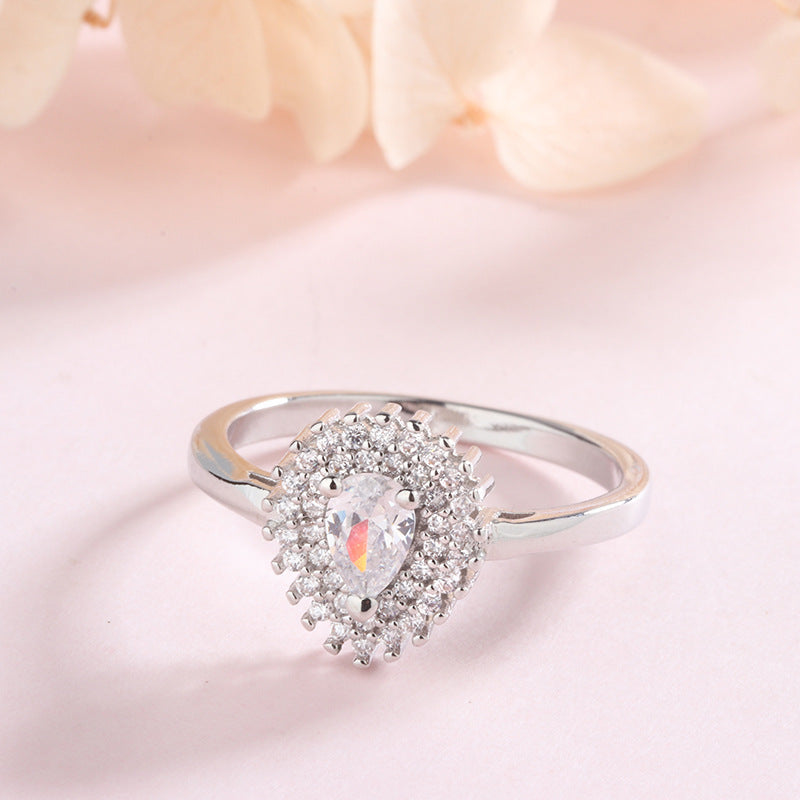 Japanese And Korean Love 925 Silver Full Diamond Drip Ring