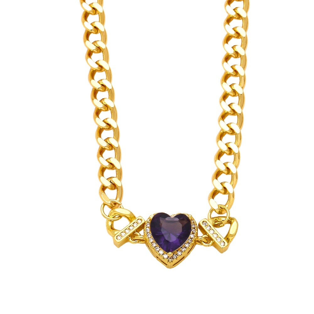 Necklace Hip Hop Cuban Link Chain Loving Heart Zircon Stitching Necklace