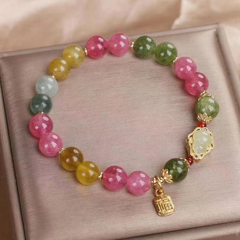 Color Tourmaline Gourd Blessing Card Bracelet