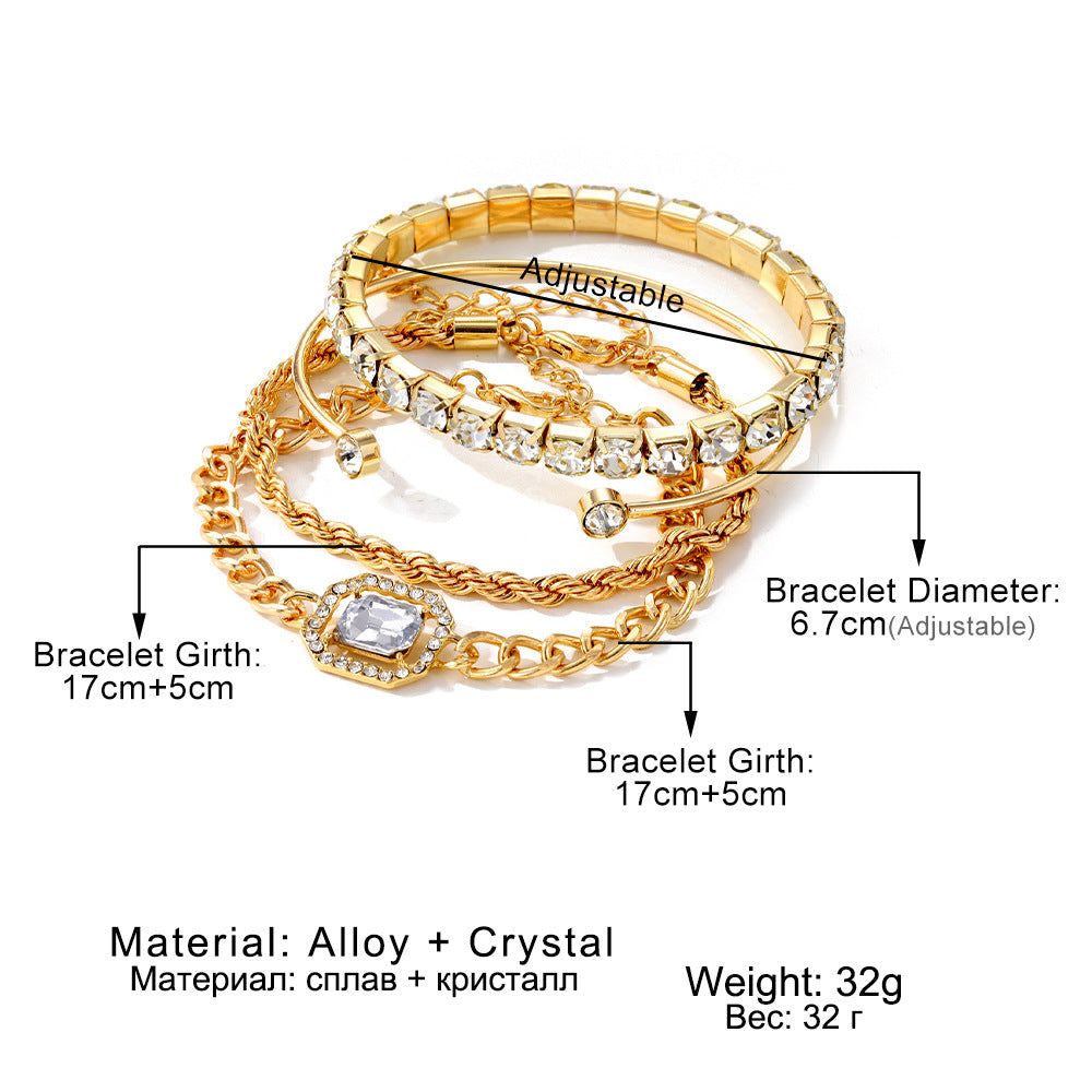 Artistic Retro Versatile Metal Chain Square Diamond 4-piece Set