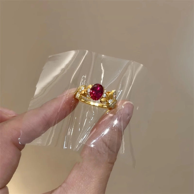 Pigeon Blood Red Zircon Brushed Ring