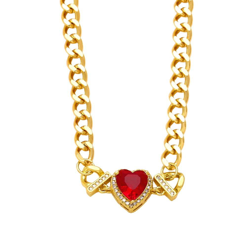 Necklace Hip Hop Cuban Link Chain Loving Heart Zircon Stitching Necklace