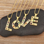 Copper Plating 18K Real Gold 26 English Letter Simplicity Colorful Crystals Necklace