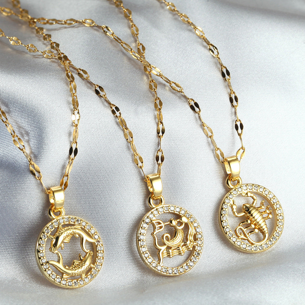 Golden Twelve Constellation Pendant Necklace INS Style