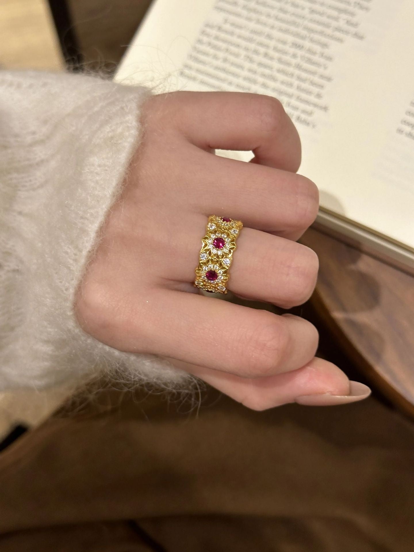 French Retro Rose Window Ring For Women