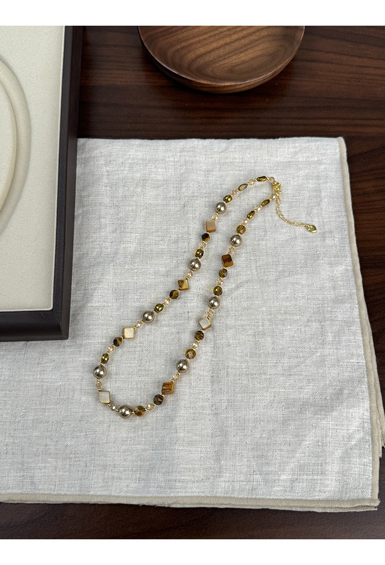 Natural Stone Necklace Women's Brown Pearl Necklace Accessories