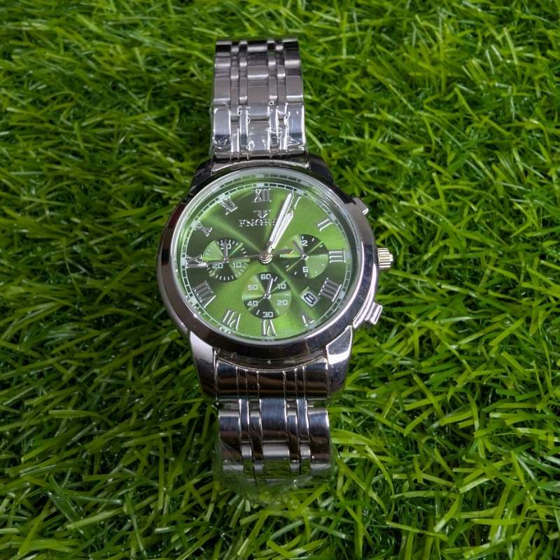FNGEEN Silver Chain with Green Big Dial