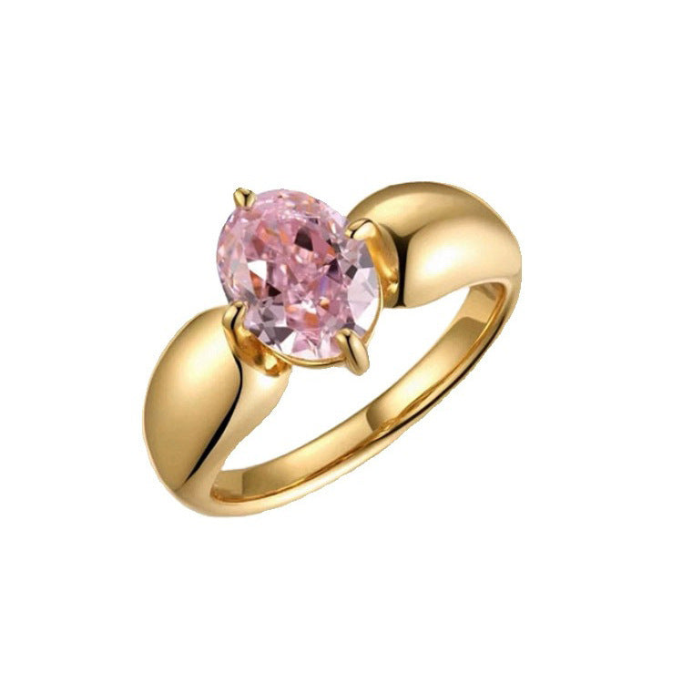 Retro Exquisite Hong Kong Style Peach Oolong Rhinestone Ring