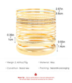 Ethnic Style Alloy Retro Wide Gold Glossy Wristband Bracelet 10 PCs Set