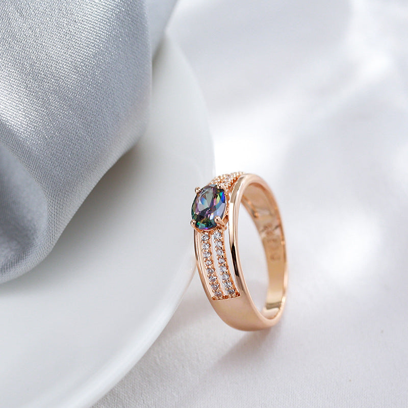Ring Petals Inlaid Zircon Two-tone Retro