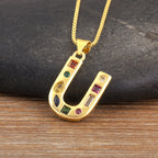 Copper Plating 18K Real Gold 26 English Letter Simplicity Colorful Crystals Necklace