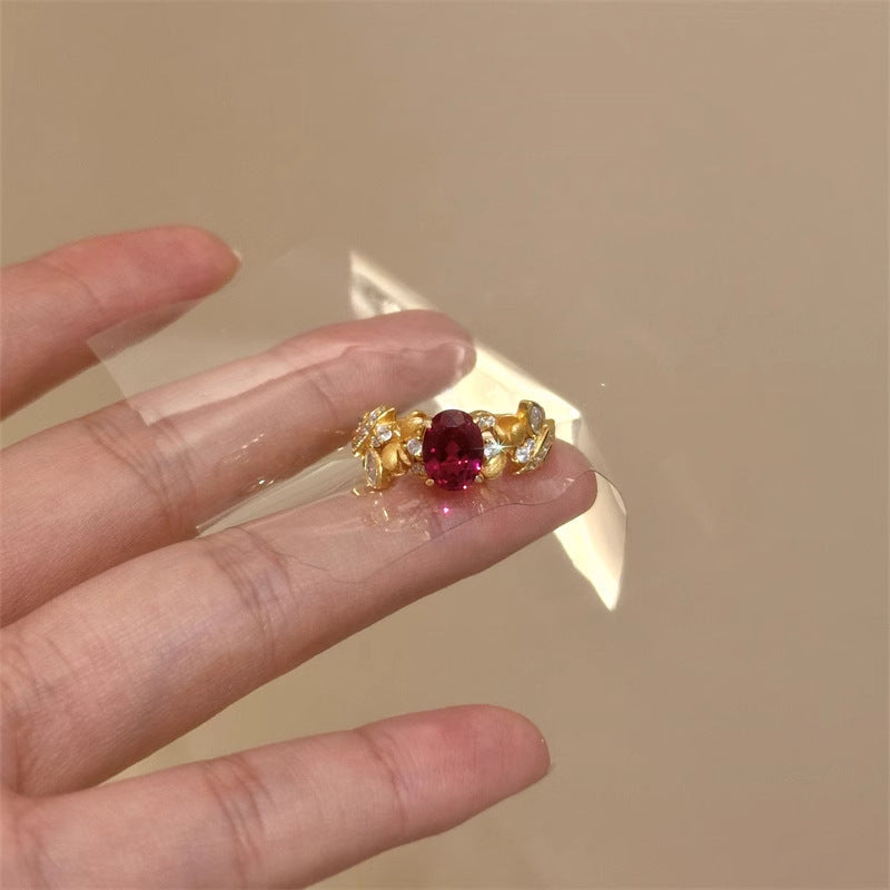 Pigeon Blood Red Zircon Brushed Ring
