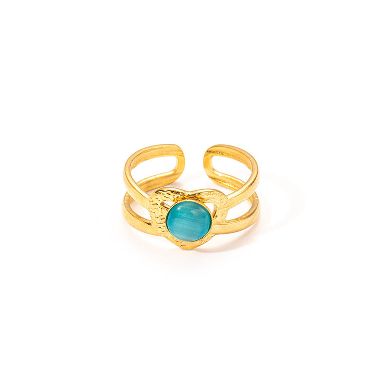 Colored Loving Heart Hollow Open-end Titanium Steel Adjustable Ring
