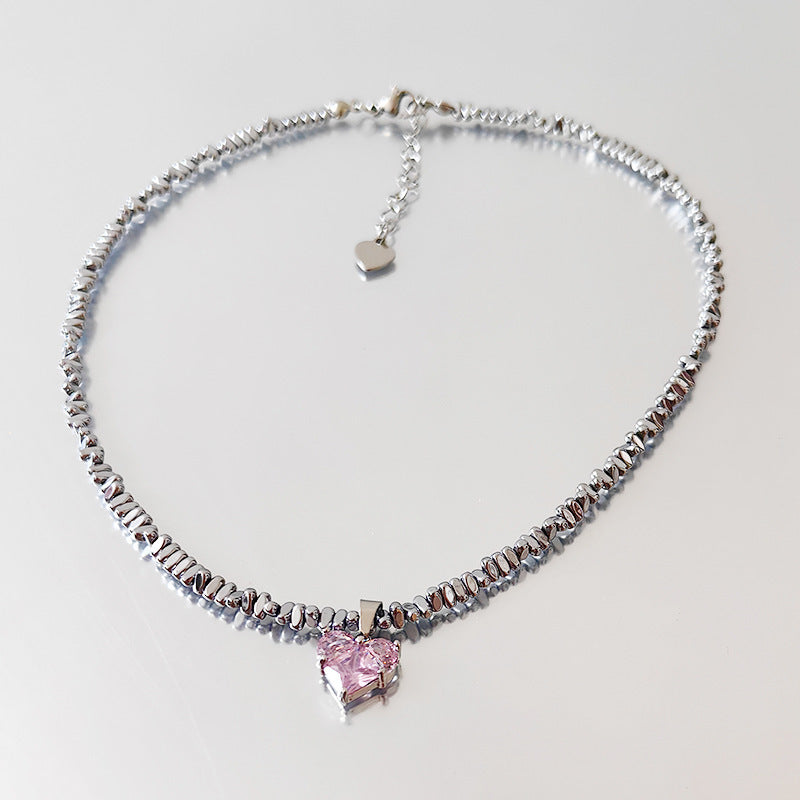 Super Copper Inlaid Zircon Love Pendant Necklace Summer Irregular