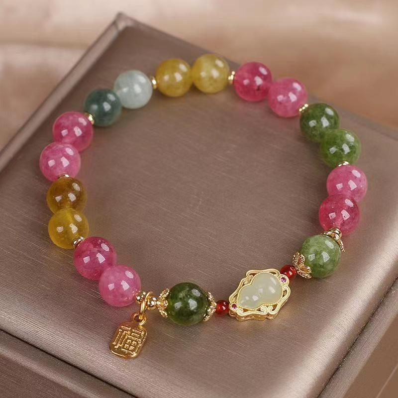 Color Tourmaline Gourd Blessing Card Bracelet