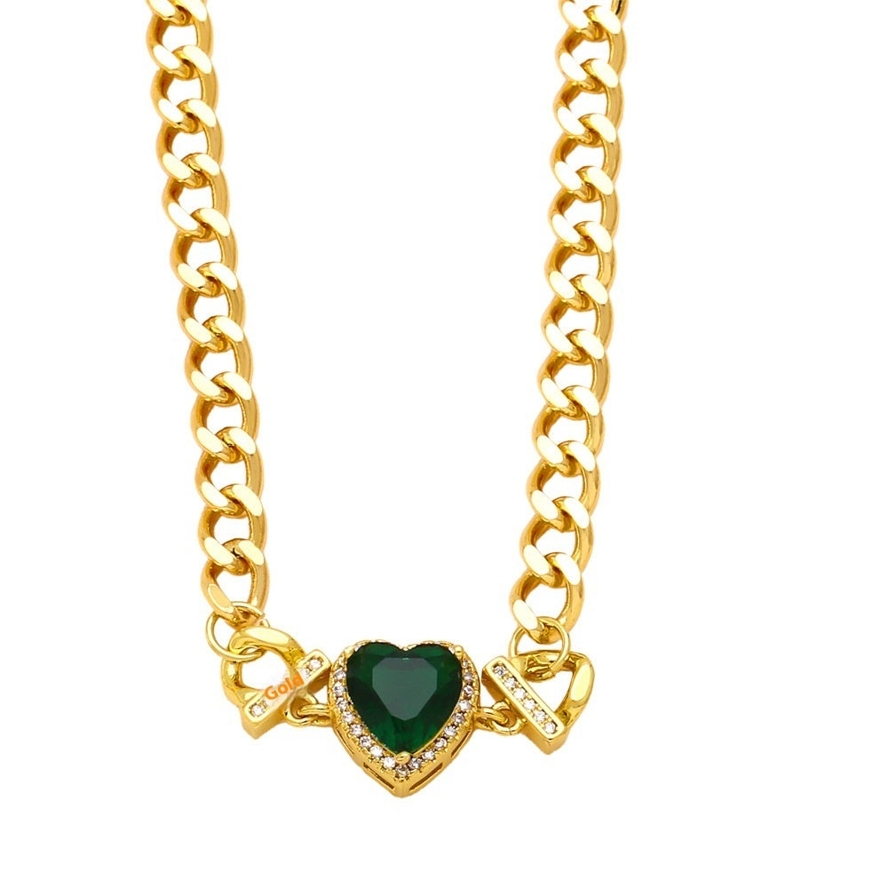 Necklace Hip Hop Cuban Link Chain Loving Heart Zircon Stitching Necklace