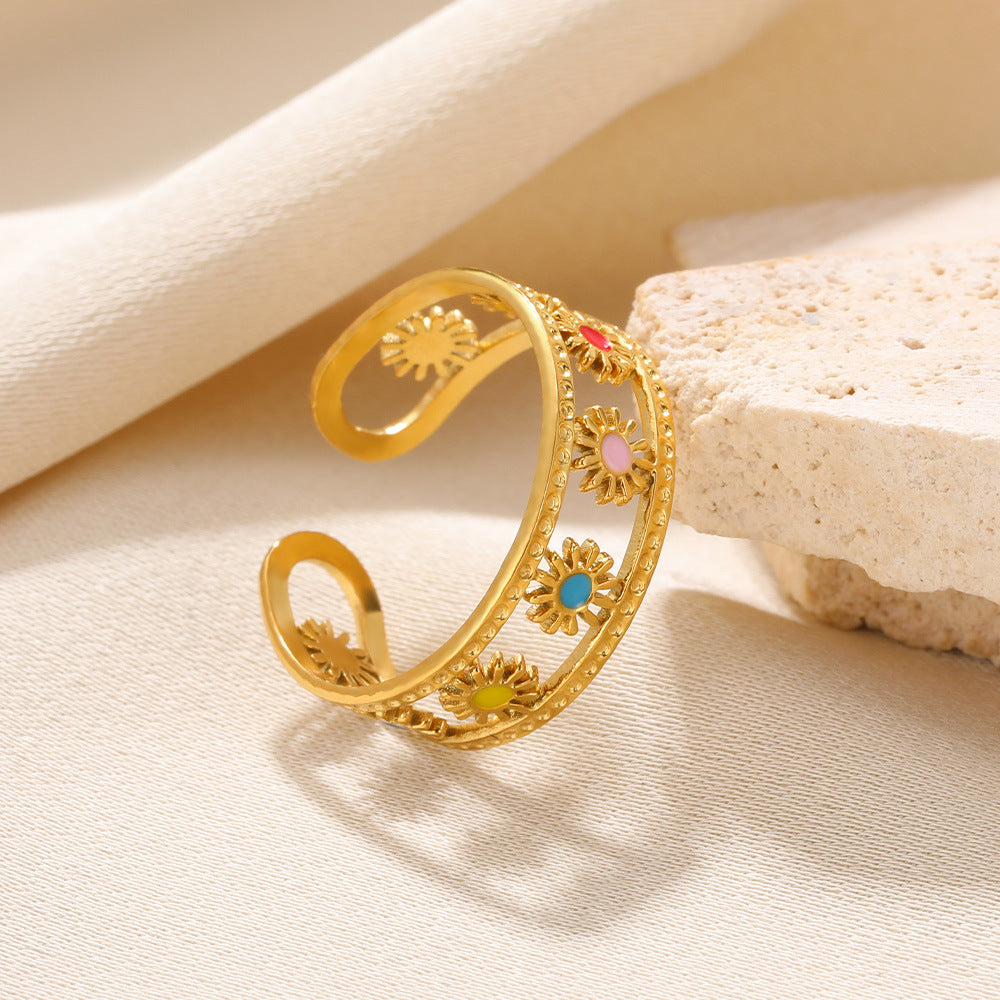 Simple Stainless Steel Hollow Sun Dripping Ring