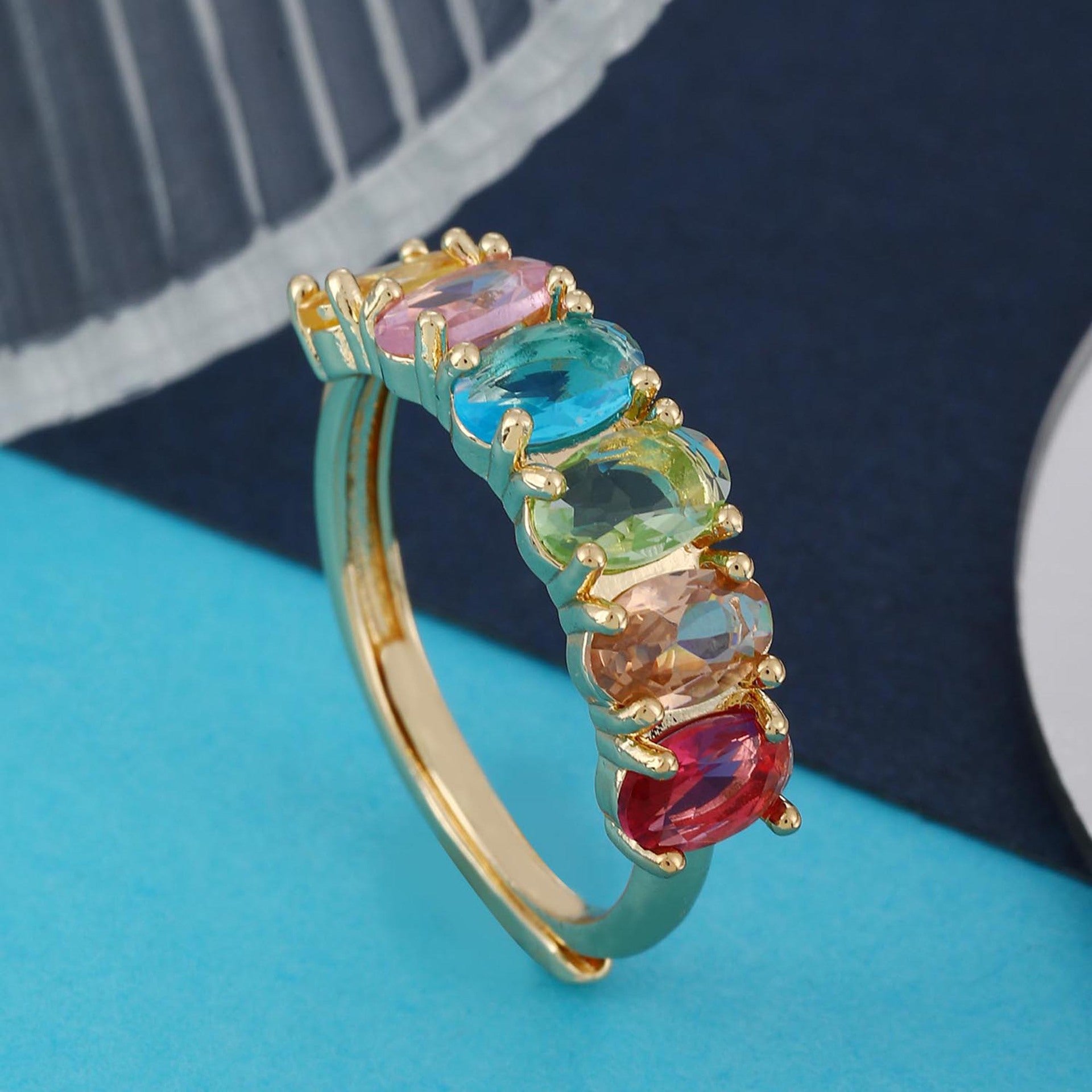 Women's All-match Simple Retro Color Zircon Ring