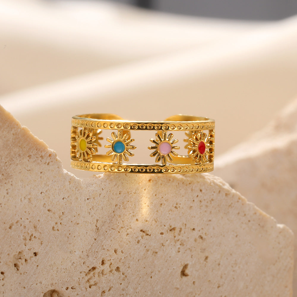 Simple Stainless Steel Hollow Sun Dripping Ring