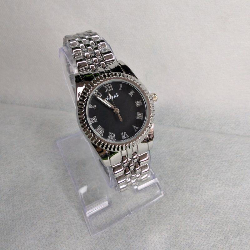 Watch Aogili Silver Chain With Black Round Dial