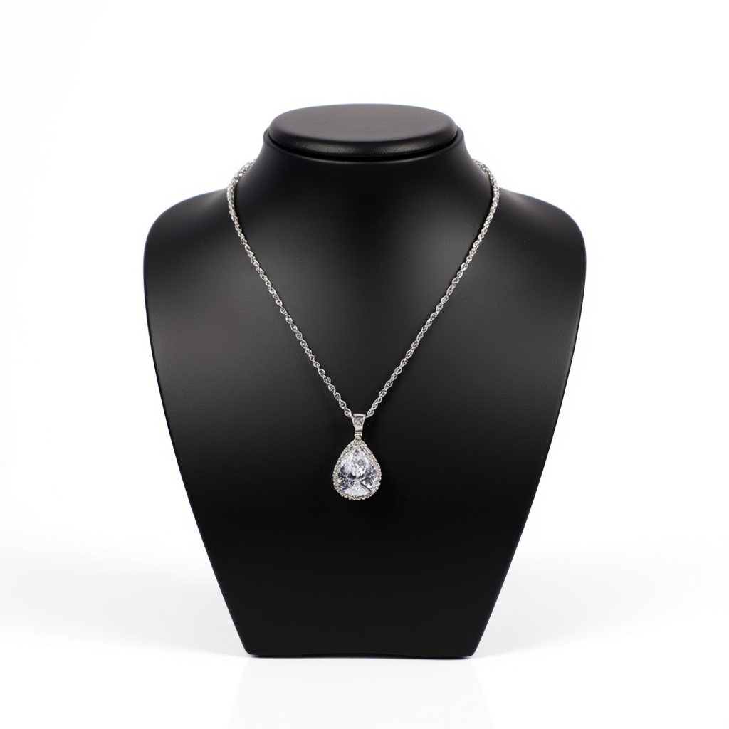 Water Drop Rose Gold Rhinestone Elegant Pink Color Necklace