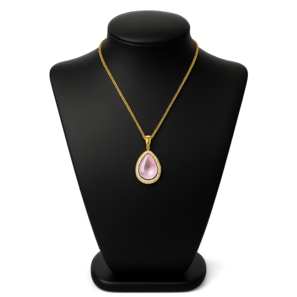 Water Drop Rose Gold Rhinestone Elegant Pink Color Necklace