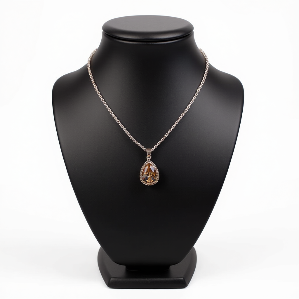 Water Drop Rose Gold Rhinestone Elegant Pink Color Necklace