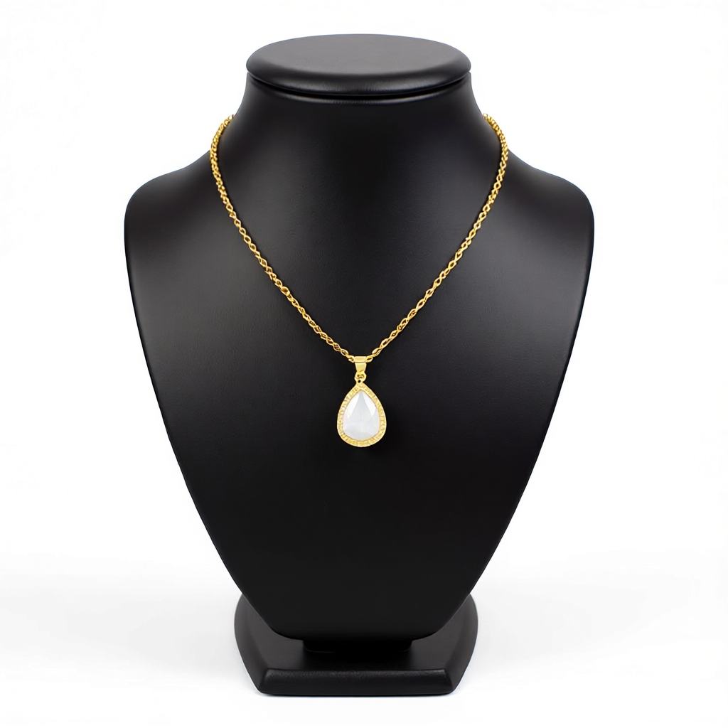 Water Drop Rose Gold Rhinestone Elegant Pink Color Necklace