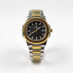 Watch Diamond Blue Black Dial Two Tone Silver Gold Chain