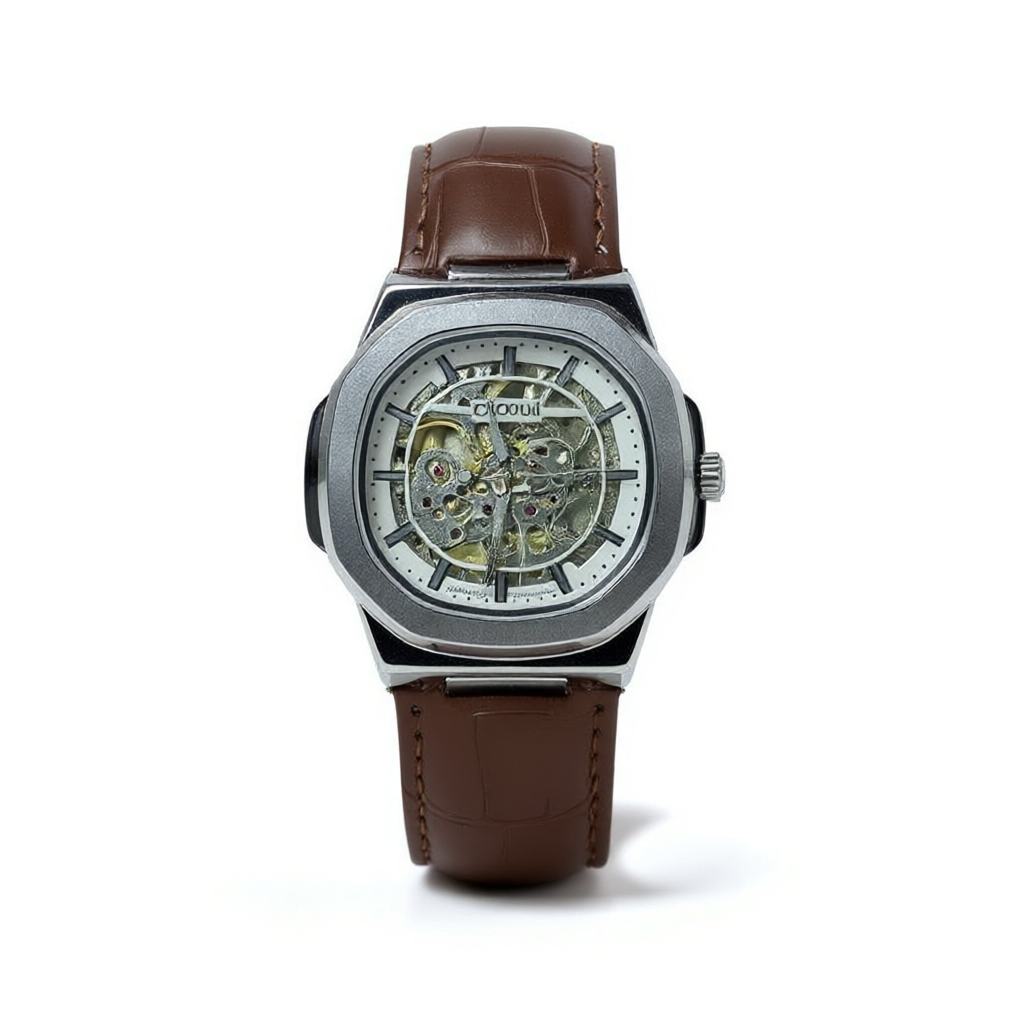 Watch CASIRUI Automatic Skeleton Dial Brown Leather