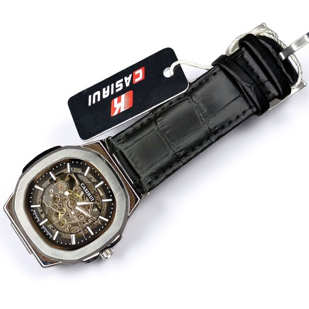 Watch CASIRUI Automatic Skeleton Dial Black Leather