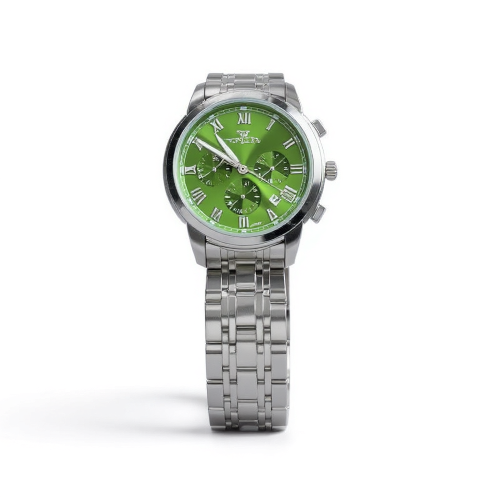 FNGEEN Silver Chain with Green Big Dial