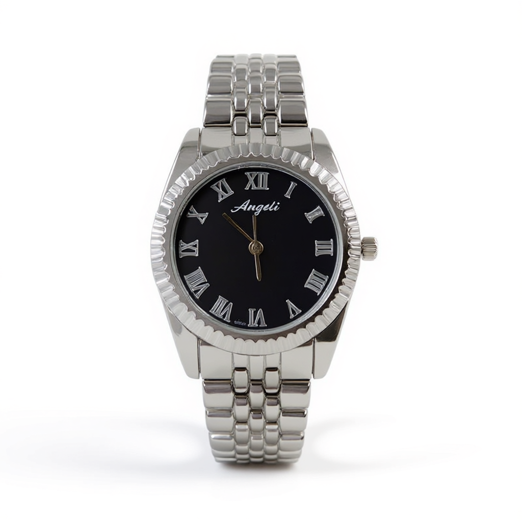 Watch Aogili Silver Chain With Black Round Dial