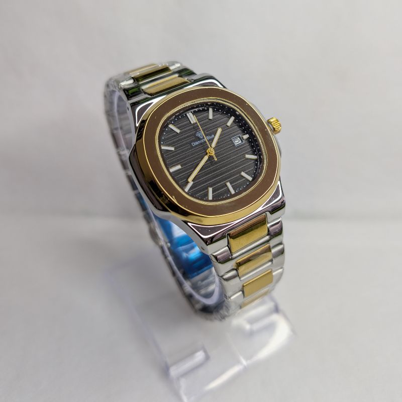 Watch Diamond Blue Black Dial Two Tone Silver Gold Chain