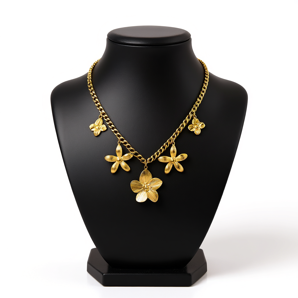 New Entry Lux Elegant Gold-plated Stainless Steel Five Petal Flower Necklace For Women