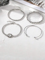 Artistic Retro Versatile Metal Chain Square Diamond 4-piece Set