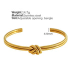 Stainless Steel 18K Gold Plating Knotted C- Shaped Open Double-layer Bracelet