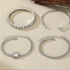 Artistic Retro Versatile Metal Chain Square Diamond 4-piece Set
