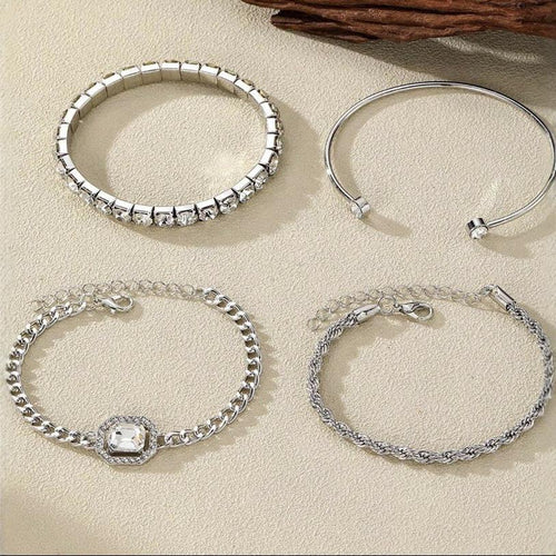 Artistic Retro Versatile Metal Chain Square Diamond 4-piece Set