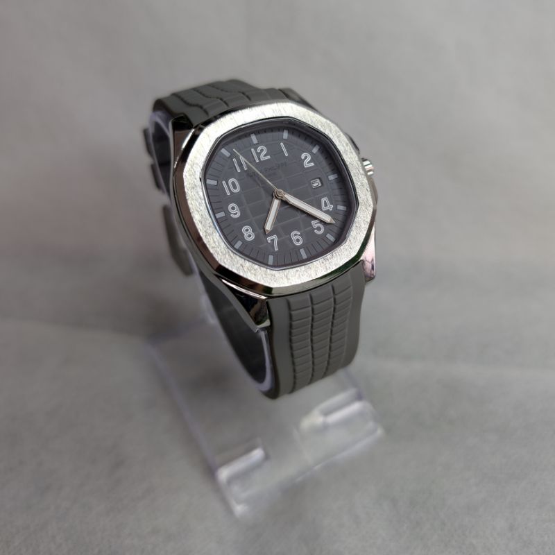 Watch Patek Phillippe Grey Silicon Strap & White Quartz Dial