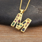 Copper Plating 18K Real Gold 26 English Letter Simplicity Colorful Crystals Necklace