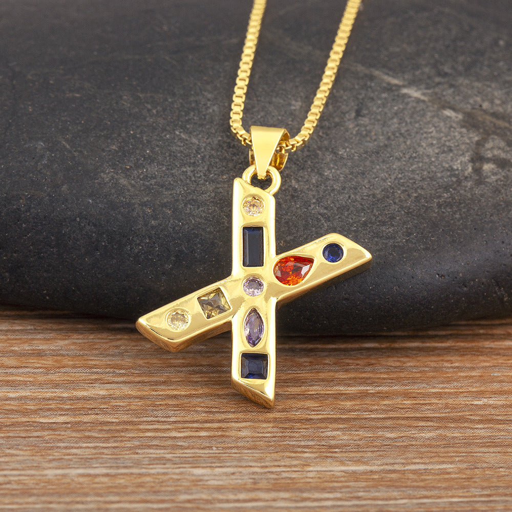 Copper Plating 18K Real Gold 26 English Letter Simplicity Colorful Crystals Necklace