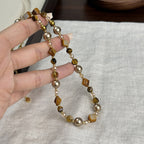 Natural Stone Necklace Women's Brown Pearl Necklace Accessories