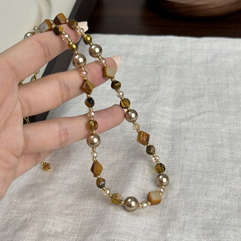 Natural Stone Necklace Women's Brown Pearl Necklace Accessories
