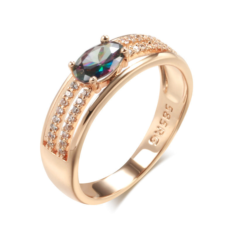 Ring Petals Inlaid Zircon Two-tone Retro