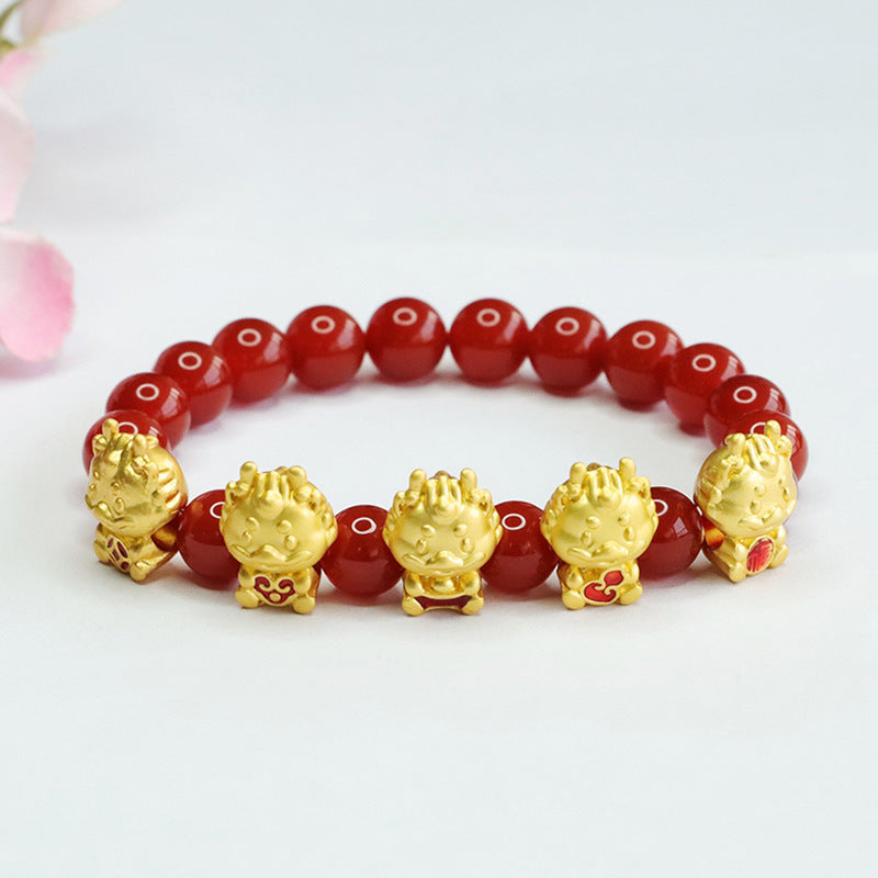 Natural Red Agate Bracelet Five Blessing Dragon Bracelet