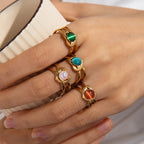 Colored Loving Heart Hollow Open-end Titanium Steel Adjustable Ring
