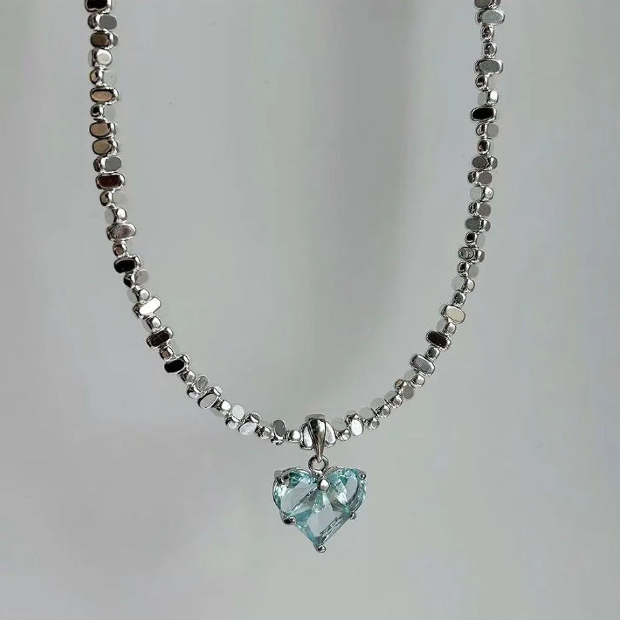 Super Copper Inlaid Zircon Love Pendant Necklace Summer Irregular