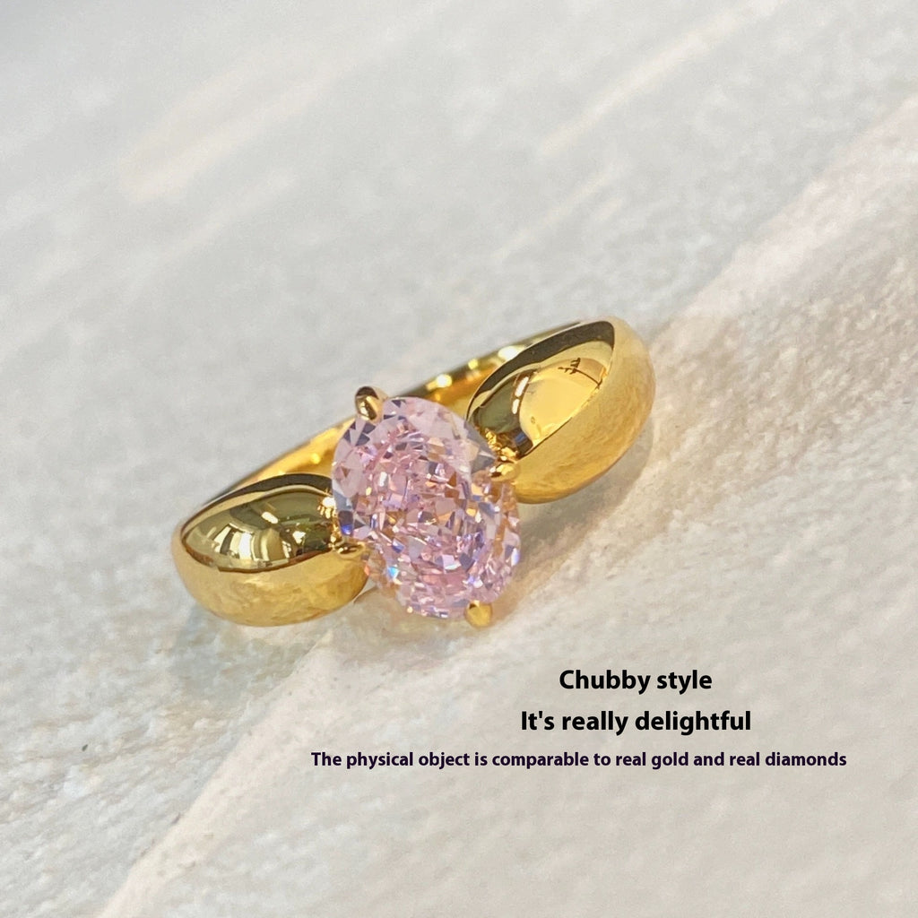 Retro Exquisite Hong Kong Style Peach Oolong Rhinestone Ring