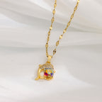 Women's Gold-plated Stainless Steel Dolphin Colorful Crystals Cube Sugar Necklace